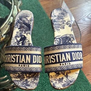 Christian Dior Blue and Cream Slides